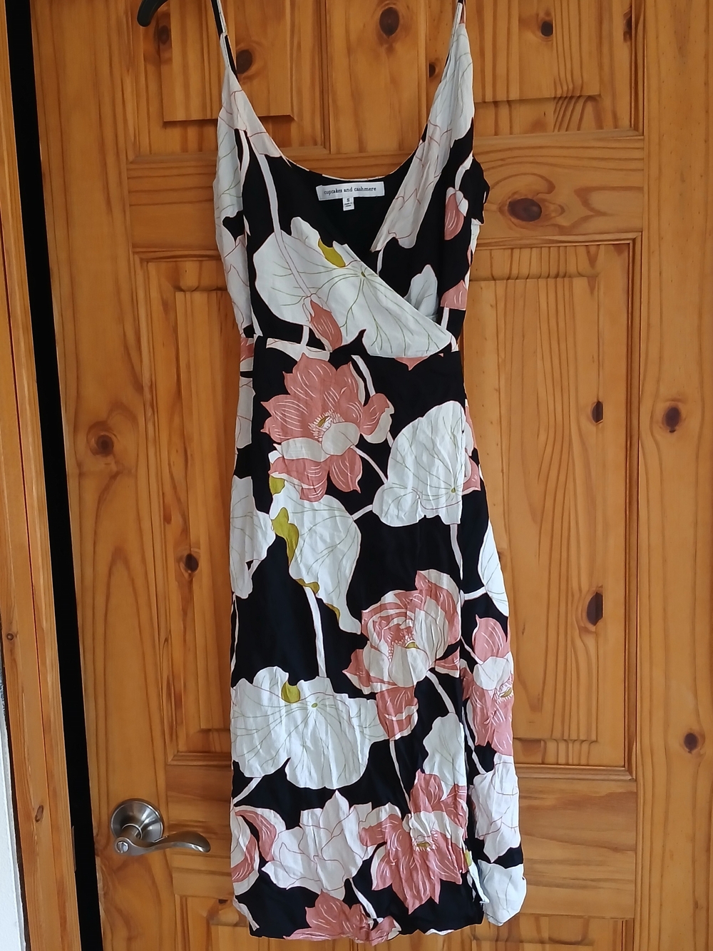 cupcakes & cashmere Black Floral Wrap Dress with Pink and White Blooms